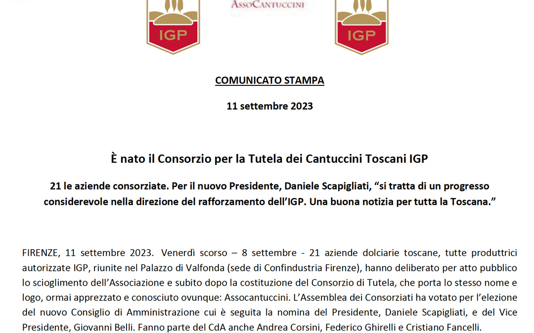 21 companies established the Consortium for the Safeguard of Cantuccini Toscani PGI